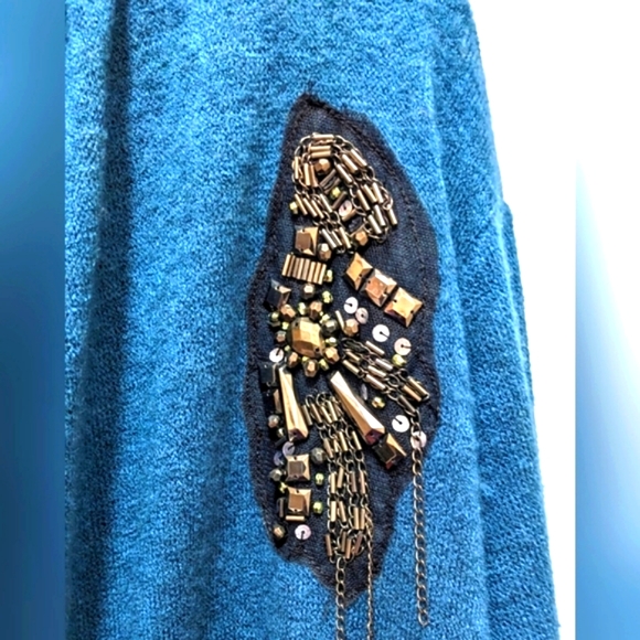 *Vintage Blue Sweater Sequins Embellished, XL - Picture 2 of 7